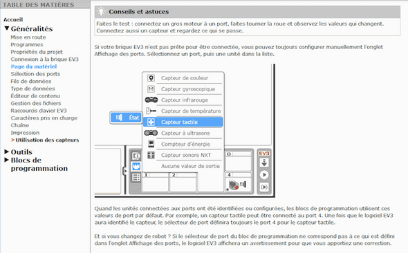 page du matériel