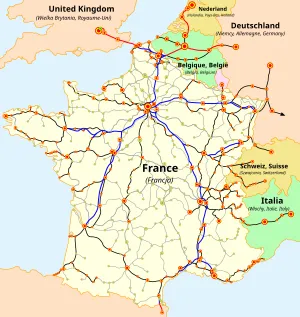 Carte du réseau ferroviare des TGV