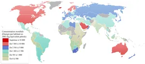 Consommation énergétique par habitant dans le monde en 2003.