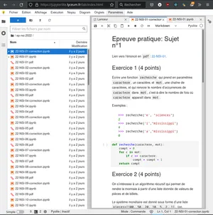 Copie d’écran du site jupyterlite d’entrainement aux épreuves pratiques